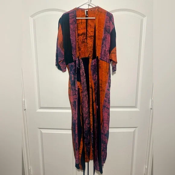 NEW Osei Duro Letsa Rayon Wrap Dress Carmine Red Black Pink Multi Color Size L - Picture 5 of 10